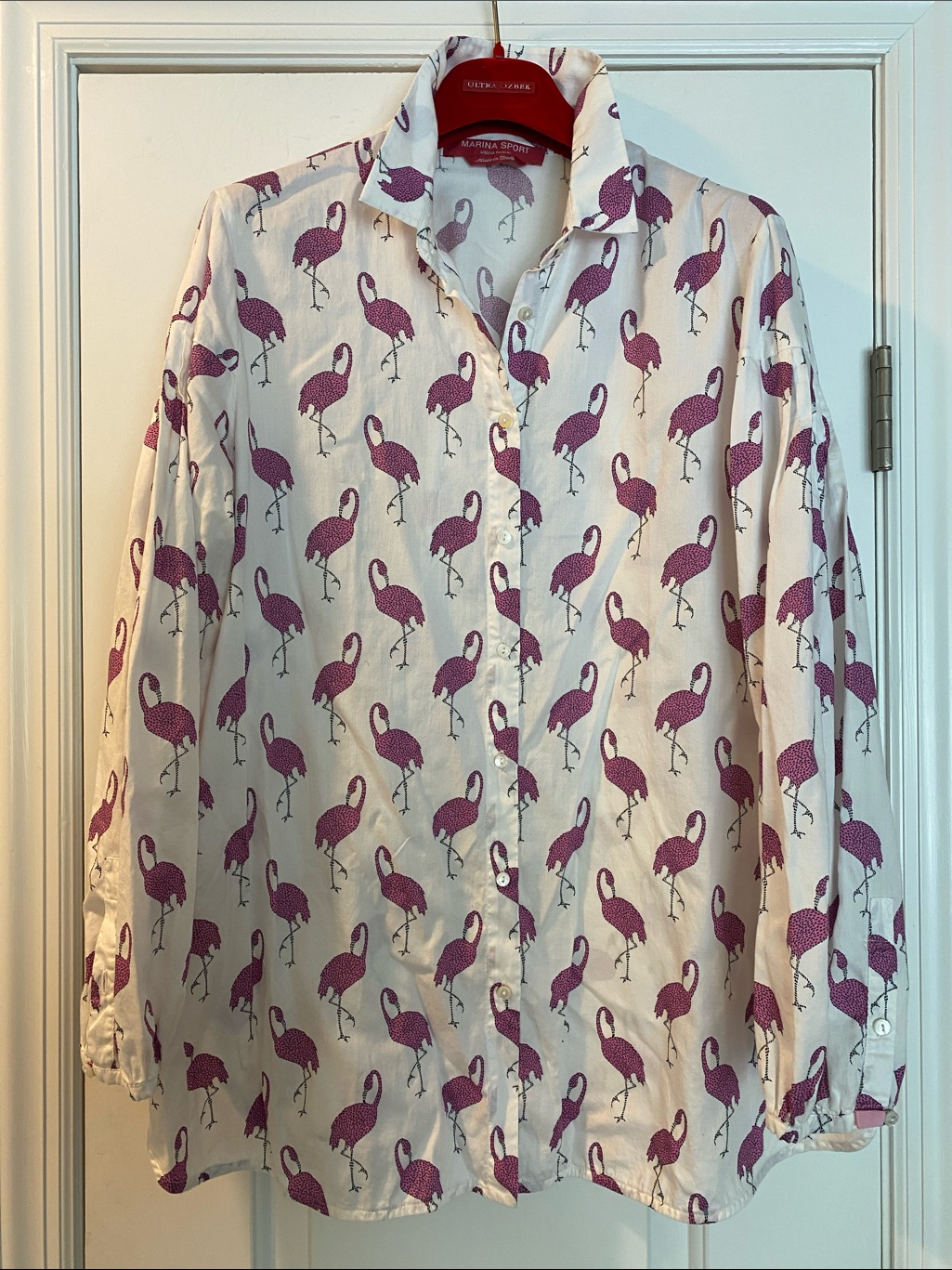 Marina Rinaldi Sport Made In Italy Pink Flamingo Cotton Button Down Shirt